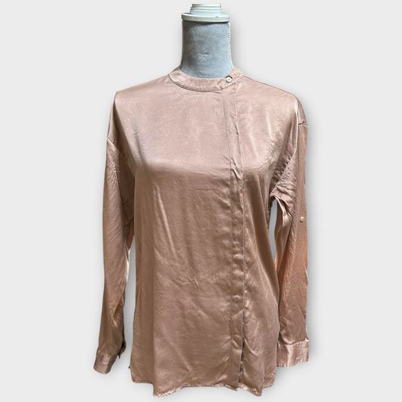LUNYA Women's Long Sleeve Washable Silk Button Up Pajama Top XS Otium Tan - Picture 1 of 7